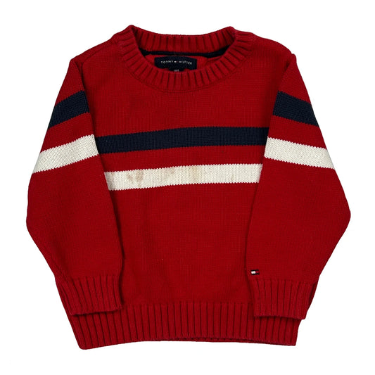 Vintage Age 18 Months Tommy Hilfiger Striped Jumper - 2XS Red Cotton