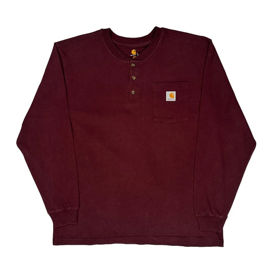 Carhartt Long Sleeve T-Shirt - Large Burgundy Cotton