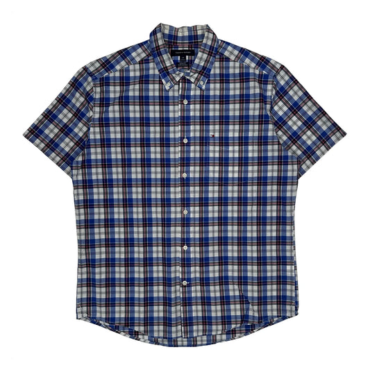 Tommy Hilfiger Checked Short Sleeve Shirt - Large Blue Cotton