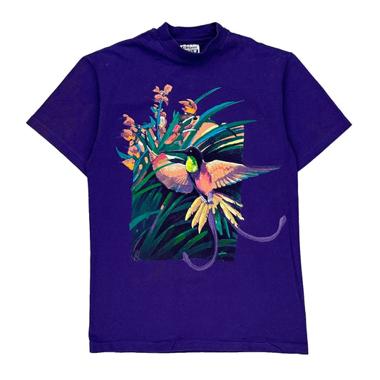 Single Stitch Hanes Graphic T-Shirt - Small Purple Cotton