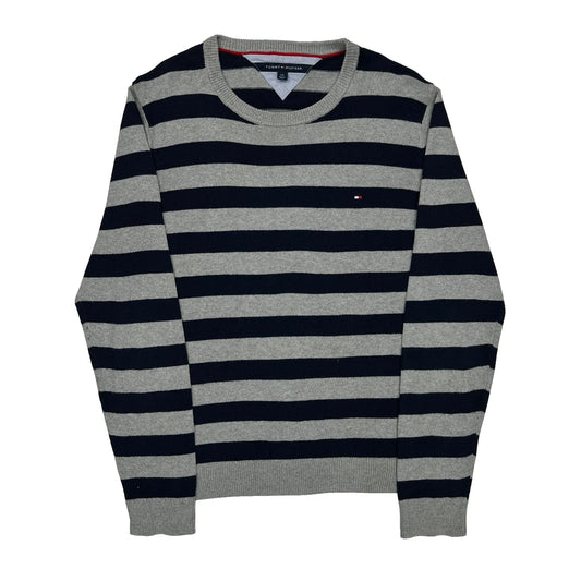 Tommy Hilfiger Striped Jumper - Large Grey Cotton