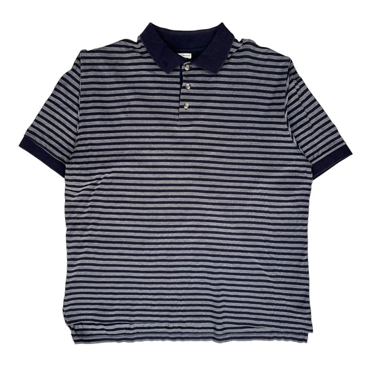 Adidas Striped Polo Shirt - Large Navy Cotton