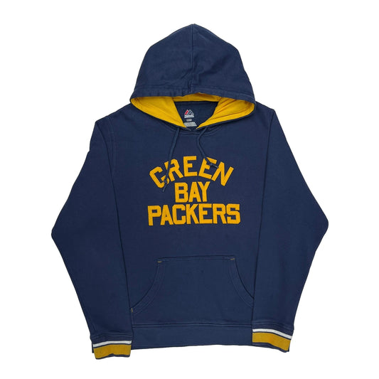 Vintage Green Bay Packers Majestic Football Hoodie - Large Blue Cotton