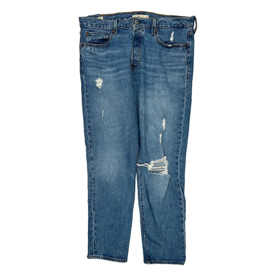 501 Levis Distressed Jeans - 35W UK 16 Blue Denim