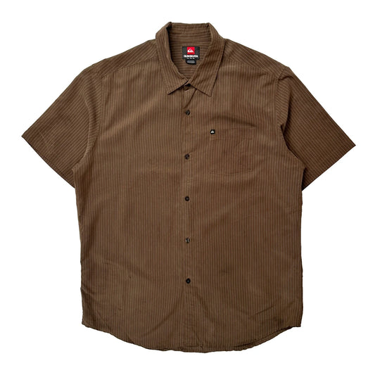 Quiksilver Striped Short Sleeve Shirt - XL Brown Cotton