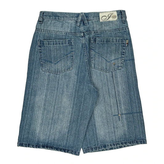 Indigo Denim Shorts - 34W 14L Light Wash Cotton