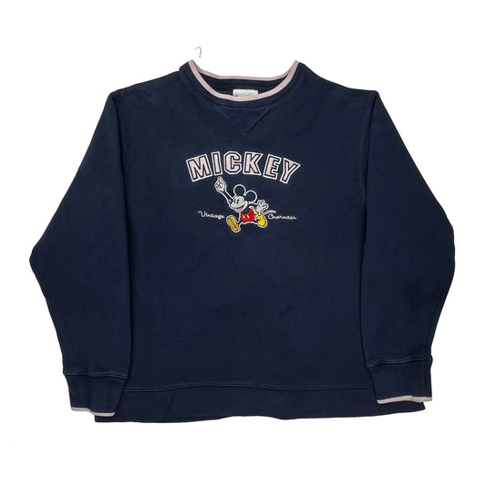 Mickey Mouse Disney Cartoon Sweatshirt - Large Navy Cotton