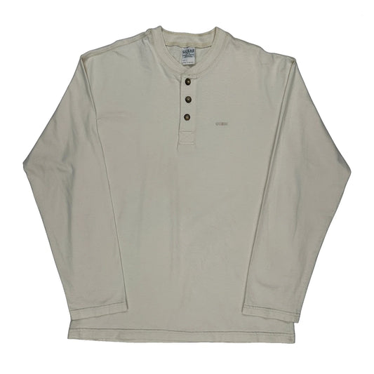90S Made In USA Guess Henley Long Sleeve T-Shirt - Large Cream Cotton