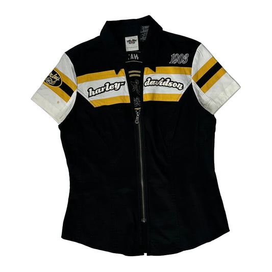 Harley Davidson Short Sleeve Shirt - Medium Black Cotton Blend