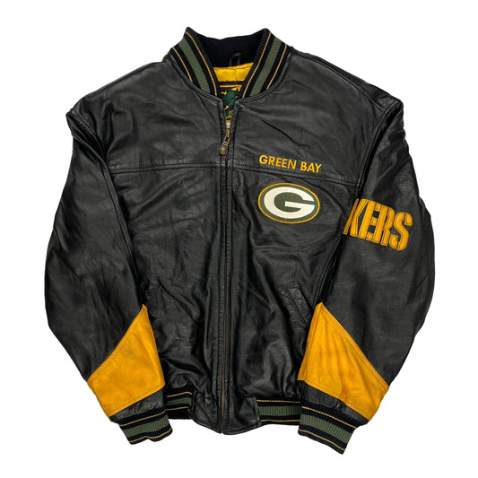 Green Bay Packers Carl Banks Nfl Leather Jacket - Small Black Leather