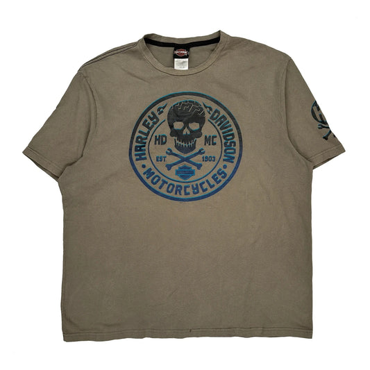 Harley Davidson Graphic T-Shirt - 2XL Khaki Cotton