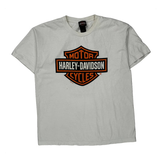 Harley Davidson Graphic T-Shirt - Large White Cotton
