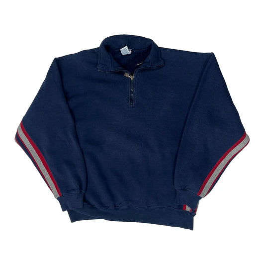 Made In USA Russell Athletic Collared 1/4 Zip - XL Navy Cotton Blend