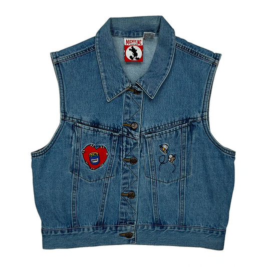 Disney Characters Mickey Inc Cartoon Denim Gilet - Small Blue Cotton