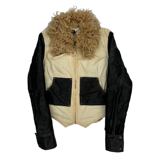 Diesel Contrast Stitch Leather Jacket - Medium Black Cotton