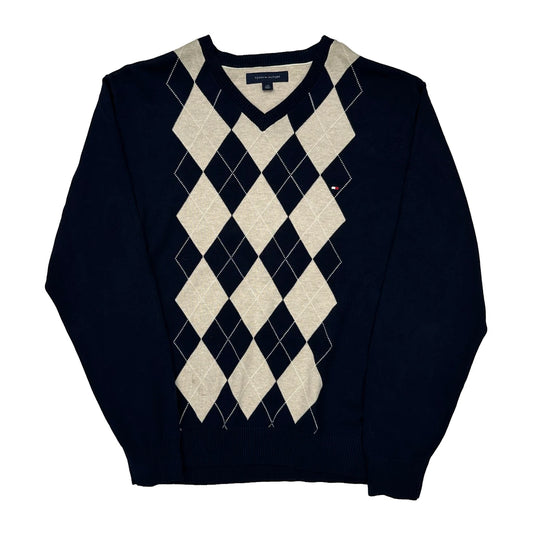 Tommy Hilfiger Argyle Jumper - Large Cream Cotton