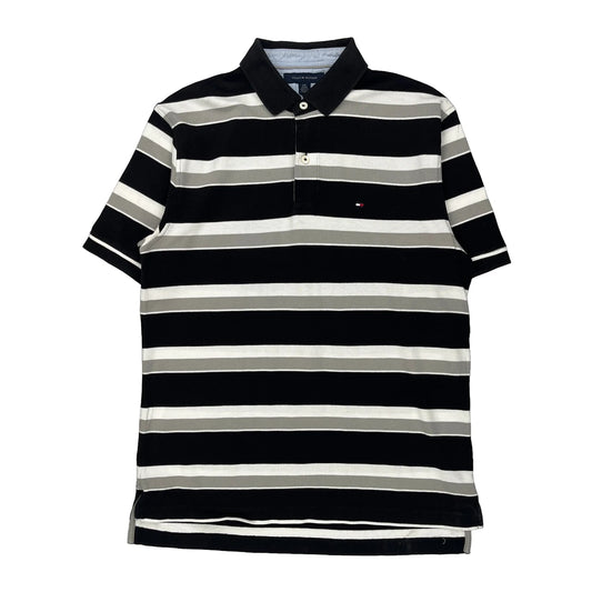 Tommy Hilfiger Striped Polo Shirt - Large Black Cotton