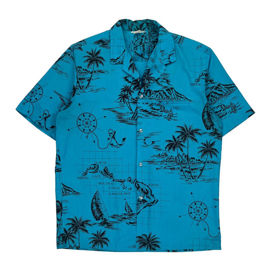 Unbranded Graphic Hawaiian Shirt - XL Blue Cotton