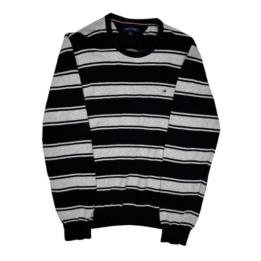 Tommy Hilfiger Striped Jumper - Large Black Cotton
