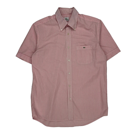 Lacoste Striped Short Sleeve Shirt - Medium Red Cotton