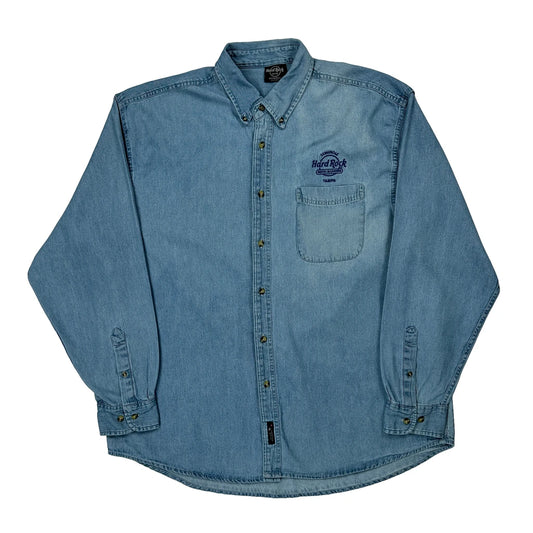 Vintage Seminole Hard Rock Hotel & Casino Tampa Hard Rock Cafe Denim Shirt - XL Blue Cotton