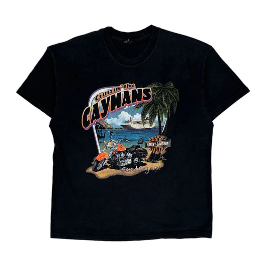 Vintage Cruisin' The Caymans Harley Davidson Graphic T-Shirt - Large Black Cotton