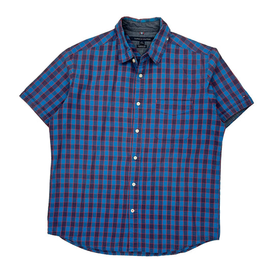 Tommy Hilfiger Checked Short Sleeve Shirt - Large Blue Cotton