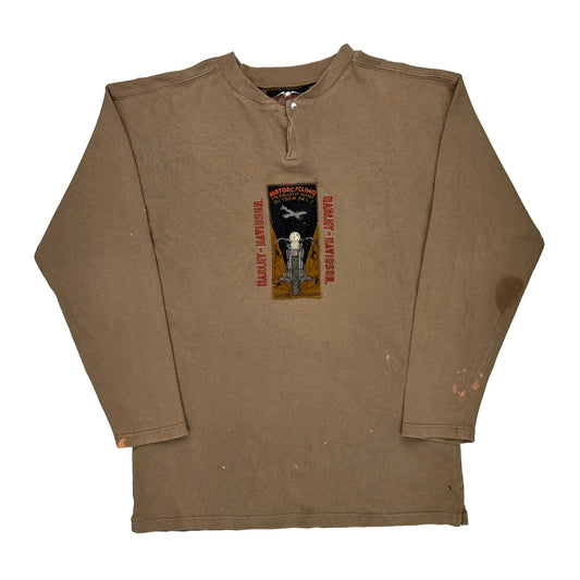 Harley Davidson Graphic Long Sleeve T-Shirt - Large Brown Cotton