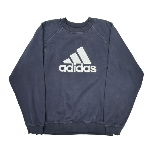 None Adidas Sweatshirt - Large Navy Cotton