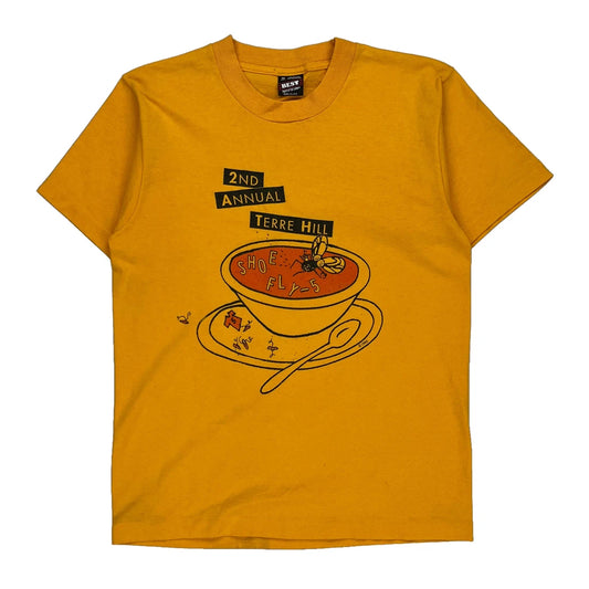 Single Stitch Fruit Of The Loom Graphic T-Shirt - Medium Yellow Cotton Blend