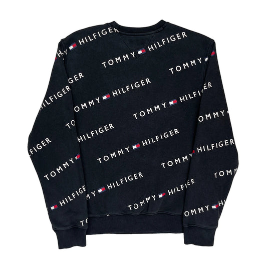All Over Print Tommy Hilfiger Sweatshirt - Large Black Cotton