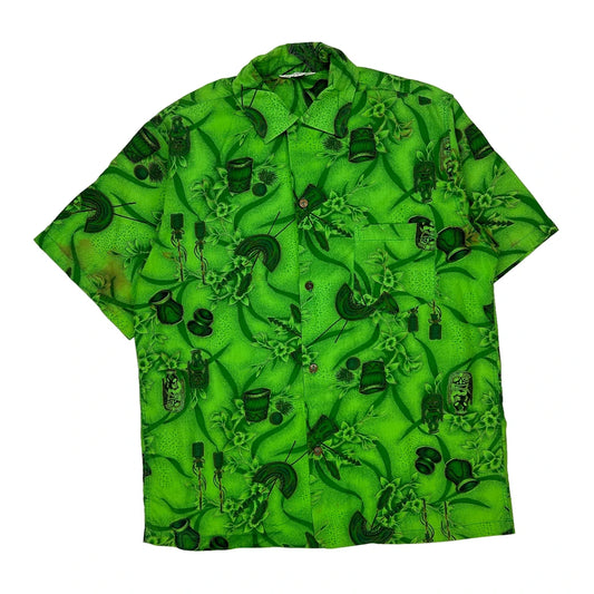 Made In Hawaii Tropical Unbranded Floral Hawaiian Shirt - Medium Green Cotton
