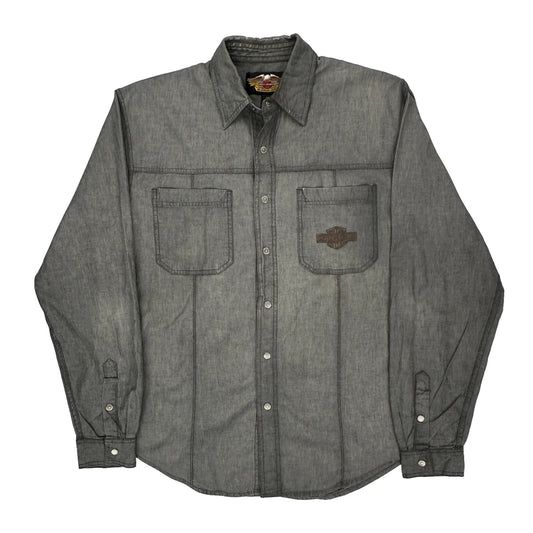 Harley Davidson Denim Shirt - Medium Grey Cotton