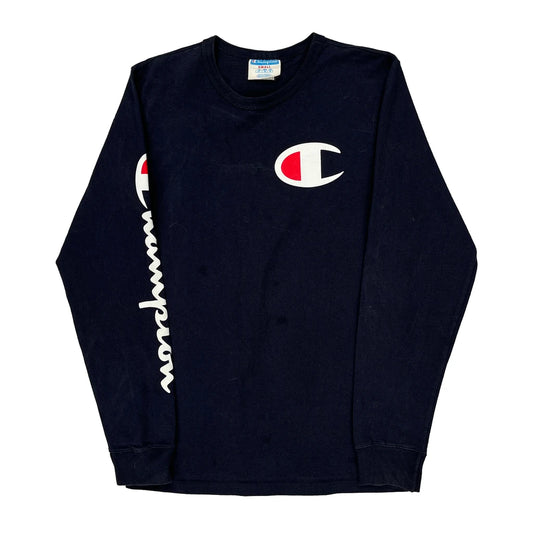 Champion Long Sleeve T-Shirt - Small Navy Cotton