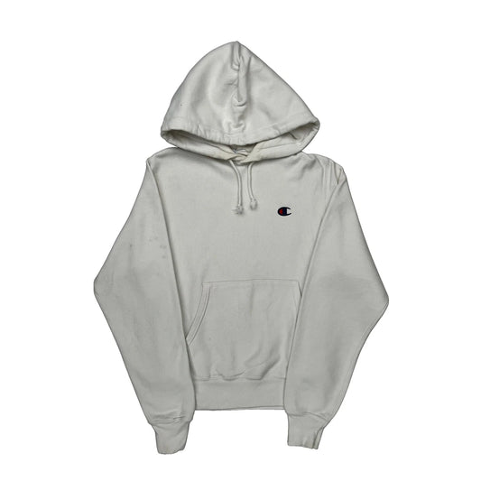 Vintage Reverse Weave Champion Hoodie - XS White Cotton Blend