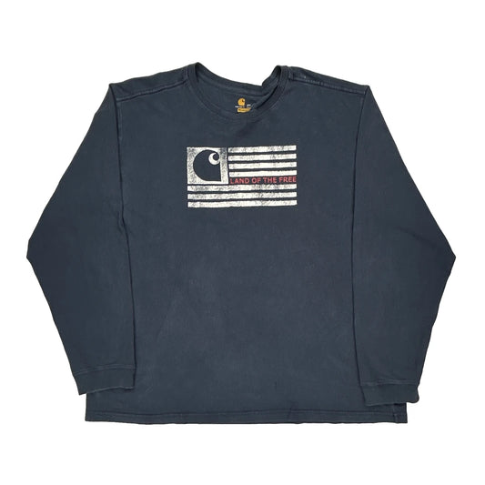 Land Of The Free Carhartt Graphic Long Sleeve T-Shirt - 2XL Blue Cotton