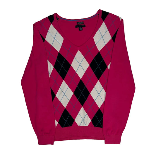 Tommy Hilfiger Argyle Jumper - Large Pink Cotton