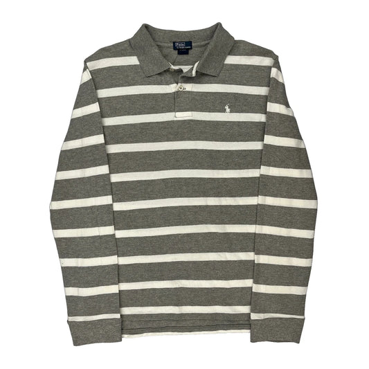 Age 15-16 Polo By Ralph Lauren Striped Polo Shirt - XL Grey Cotton