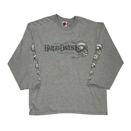 Harley Davidson Graphic Long Sleeve T-Shirt - 2XL Grey Cotton