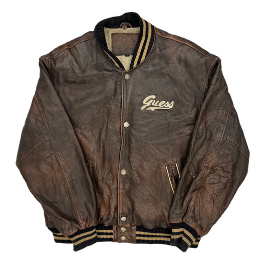 Guess Varsity Jacket - Large Brown Leather