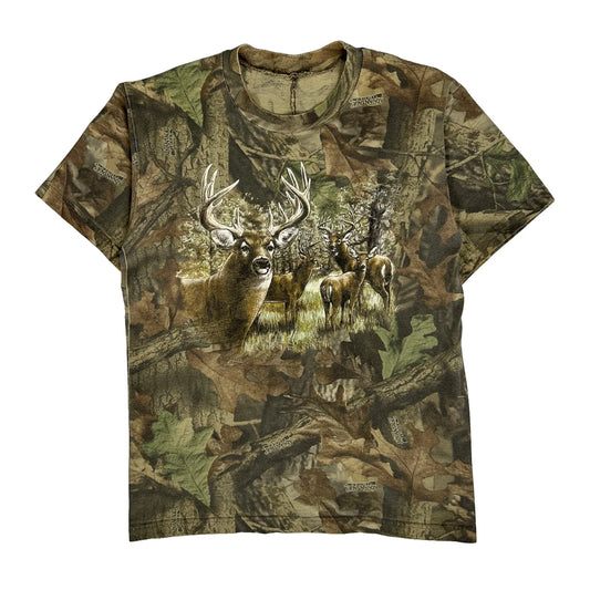 Deer Print Mossy Oak Camo T-Shirt - XS Camo Cotton
