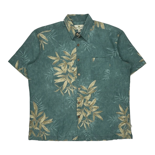 Island Shores Hawaiian Shirt - XL Green Linen Blend