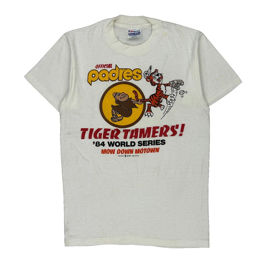 1984 World Series Hanes Single Stitch T-Shirt - Medium White Cotton Blend