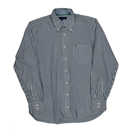 Vintage Tommy Hilfiger Striped Shirt - Medium Blue Cotton