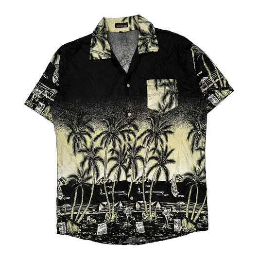 Fight The Wolf Graphic Hawaiian Shirt - Large Black Polyester