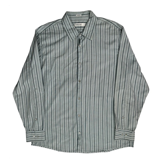 Vintage Calvin Klein Striped Shirt - XL Grey Cotton