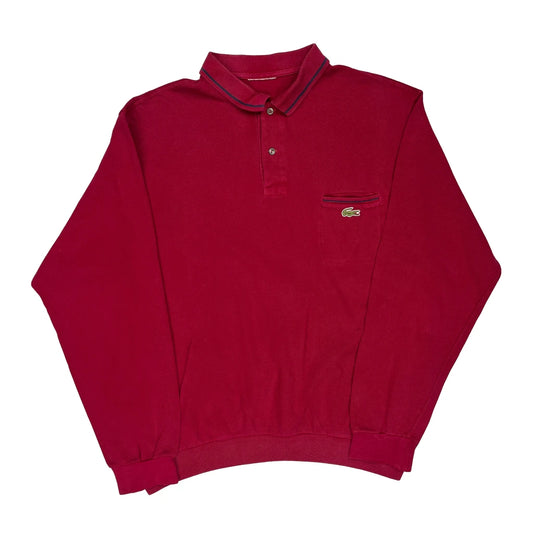 Lacoste Collared Sweatshirt - XL Red Cotton