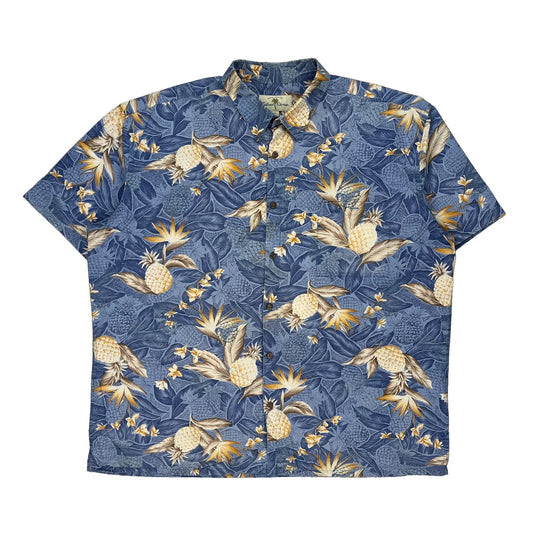 Island Shores Floral Hawaiian Shirt - 2XL Blue Cotton