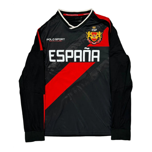 Spain Polo Sport Long Sleeved Football Shirt - Medium Black Polyester