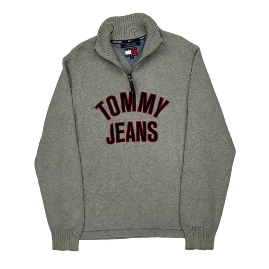 Tommy Jeans Spellout 1/4 Zip - Medium Grey Cotton